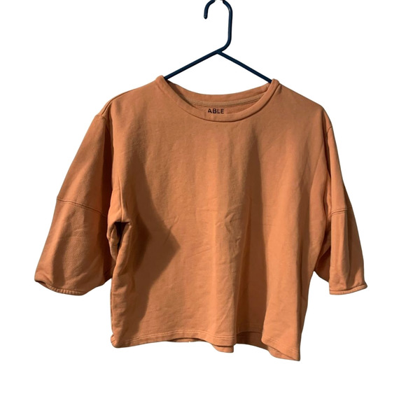 ABLE Women's Cropped Fleece Sweatshirt Size S Apricot Orange Pastel Athleisure - Picture 1 of 6